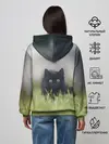 Женское худи / черный кот на лугу