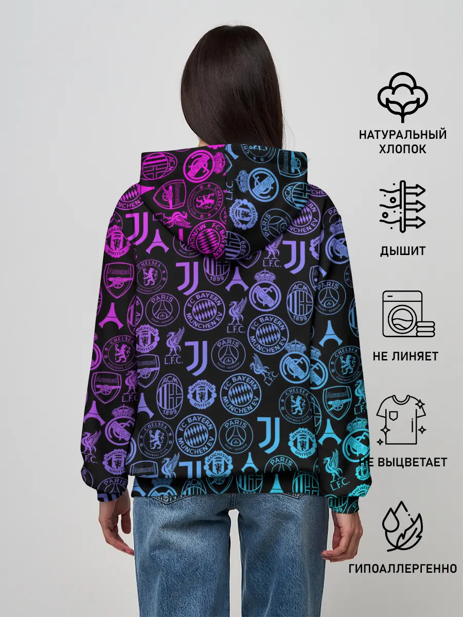 Женское худи / ЛОГО ФУТБОЛЬНЫХ КОМАНД НЕОН