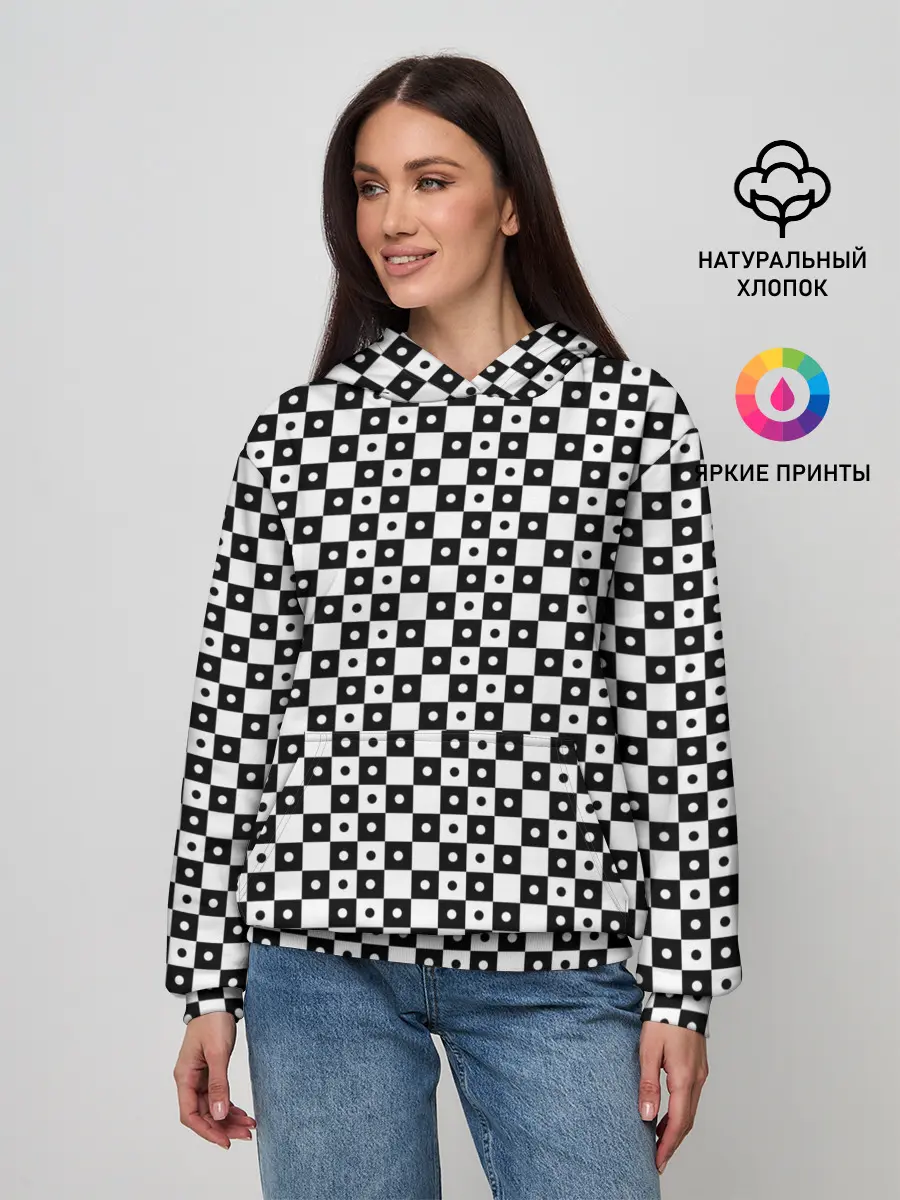 Женское худи / ШАХМАТНАЯ КЛЕТКА В ГОРОШЕК