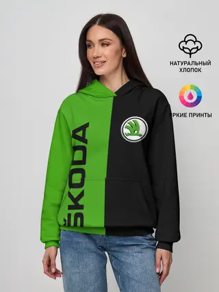 Женское худи / SKODA черно-зеленый