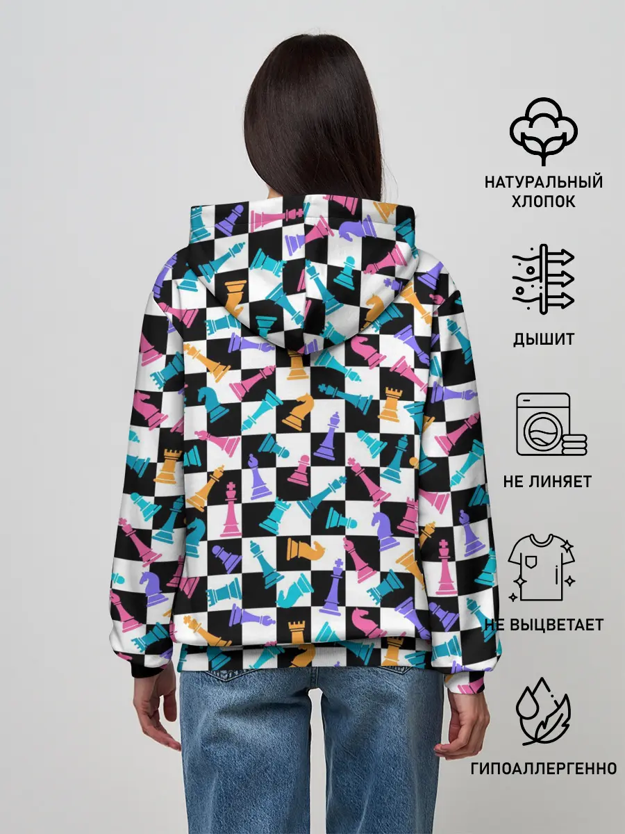 Женское худи / Разноцветные Шахматные Фигуры