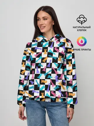 Женское худи / Разноцветные Шахматные Фигуры