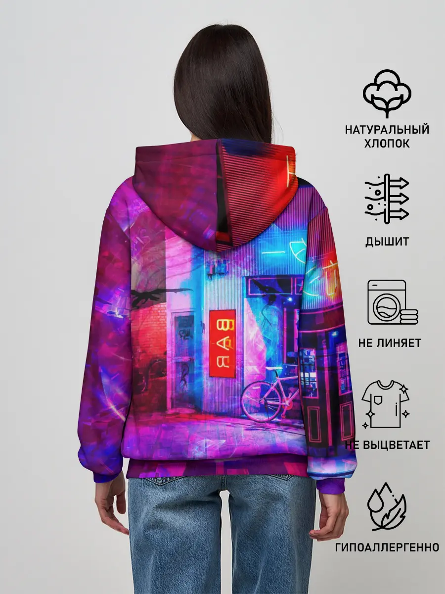 Женское худи / Zero Two в неоновом городе