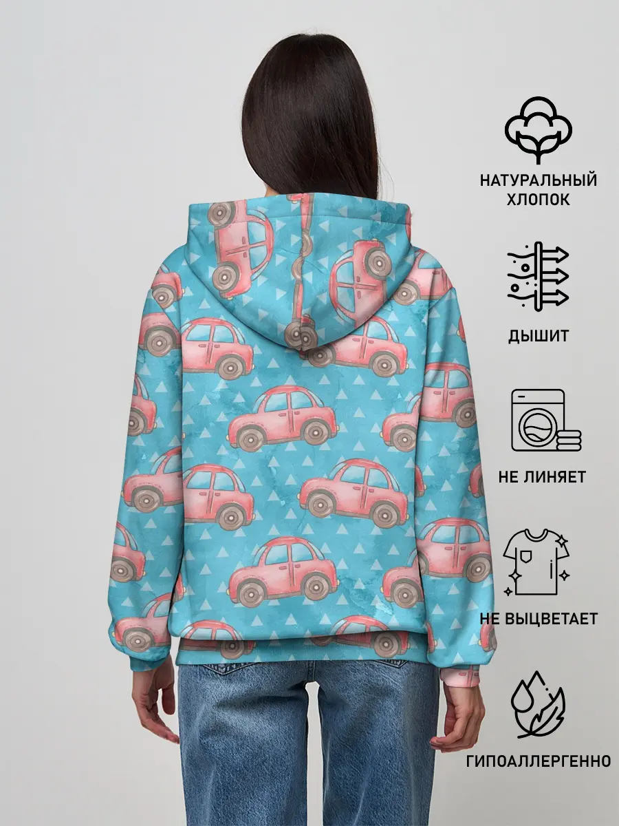 Женское худи / Машинки детский рисунок
