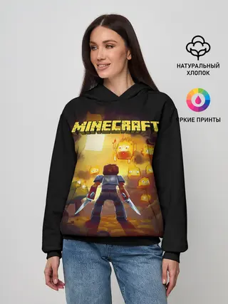 Женское худи / Стив против огненных Гаст | Minecraft