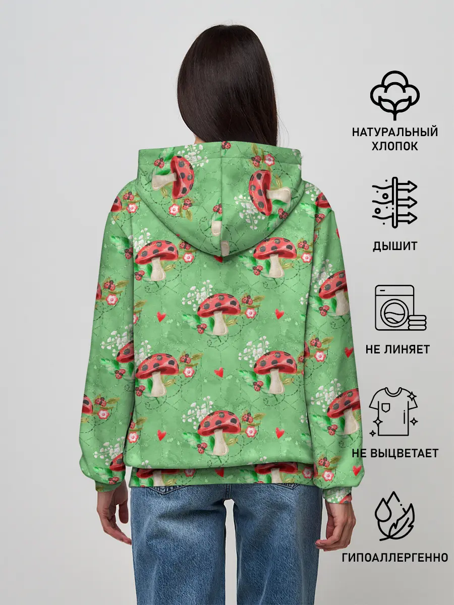 Женское худи / Грибы Мухоморы паттерн