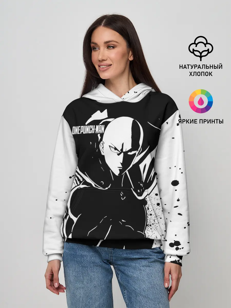 Женское худи / Черно-белый Сайтама One Punch-Man