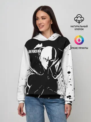 Женское худи / Черно-белый Сайтама One Punch-Man