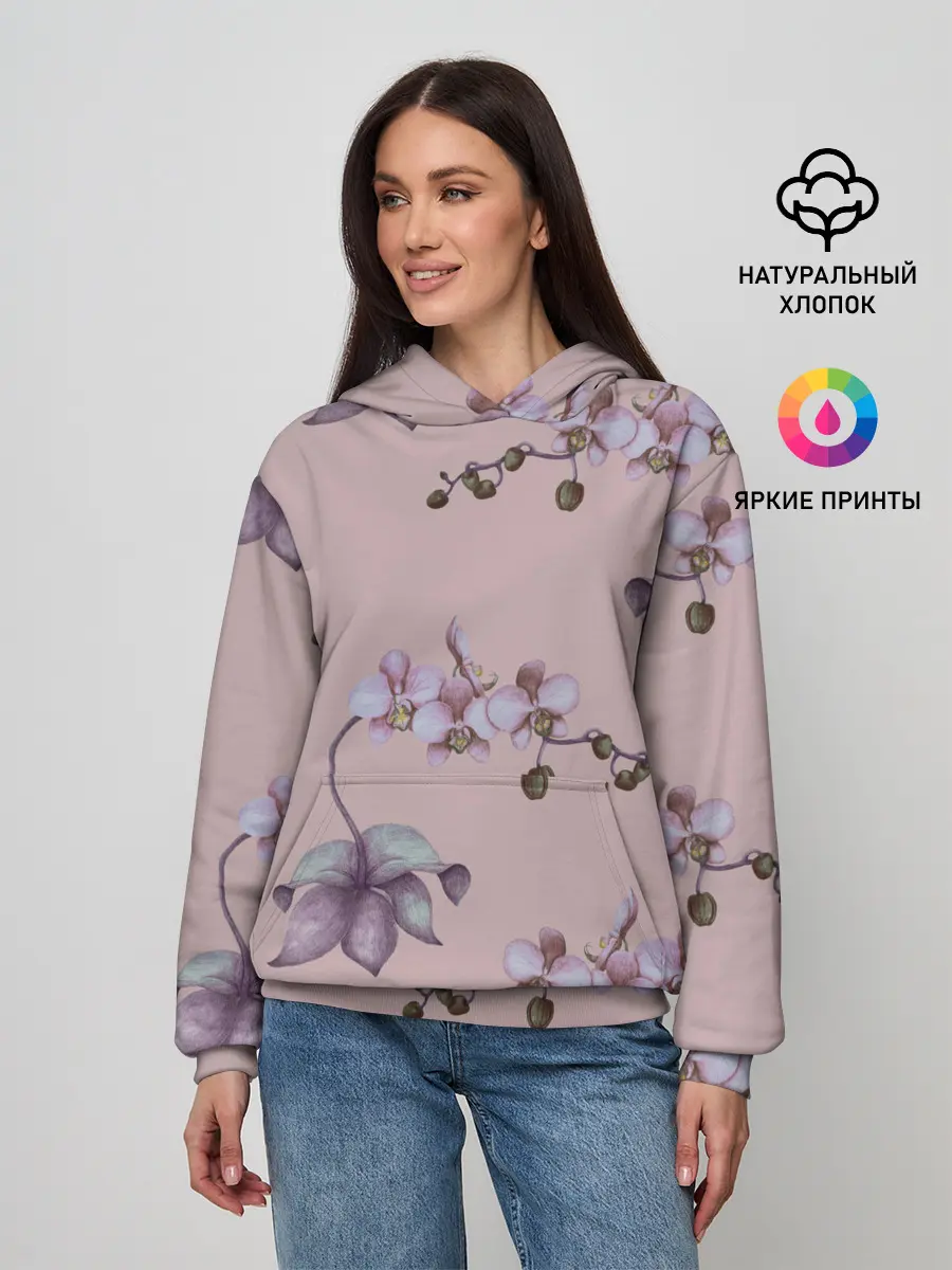 Женское худи / Розовые орхидеи на розовом фоне