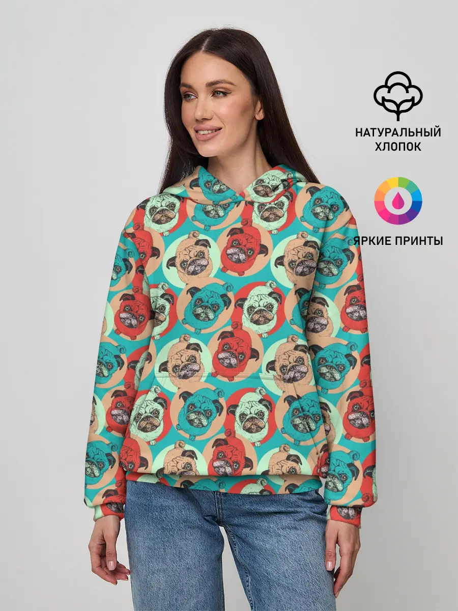 Женское худи / Прикольные Мопсы
