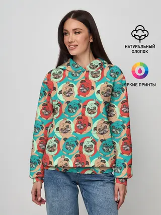 Женское худи / Прикольные Мопсы