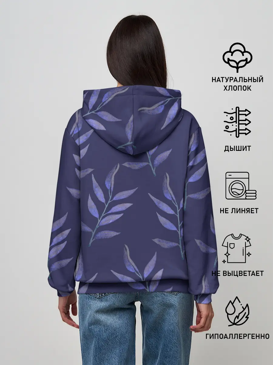 Женское худи / Листья на темно синем фоне