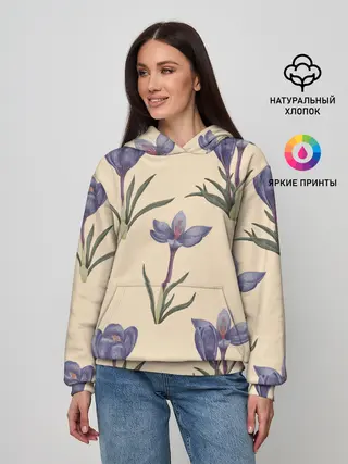 Женское худи / Цветы шафрана на бежевом фоне