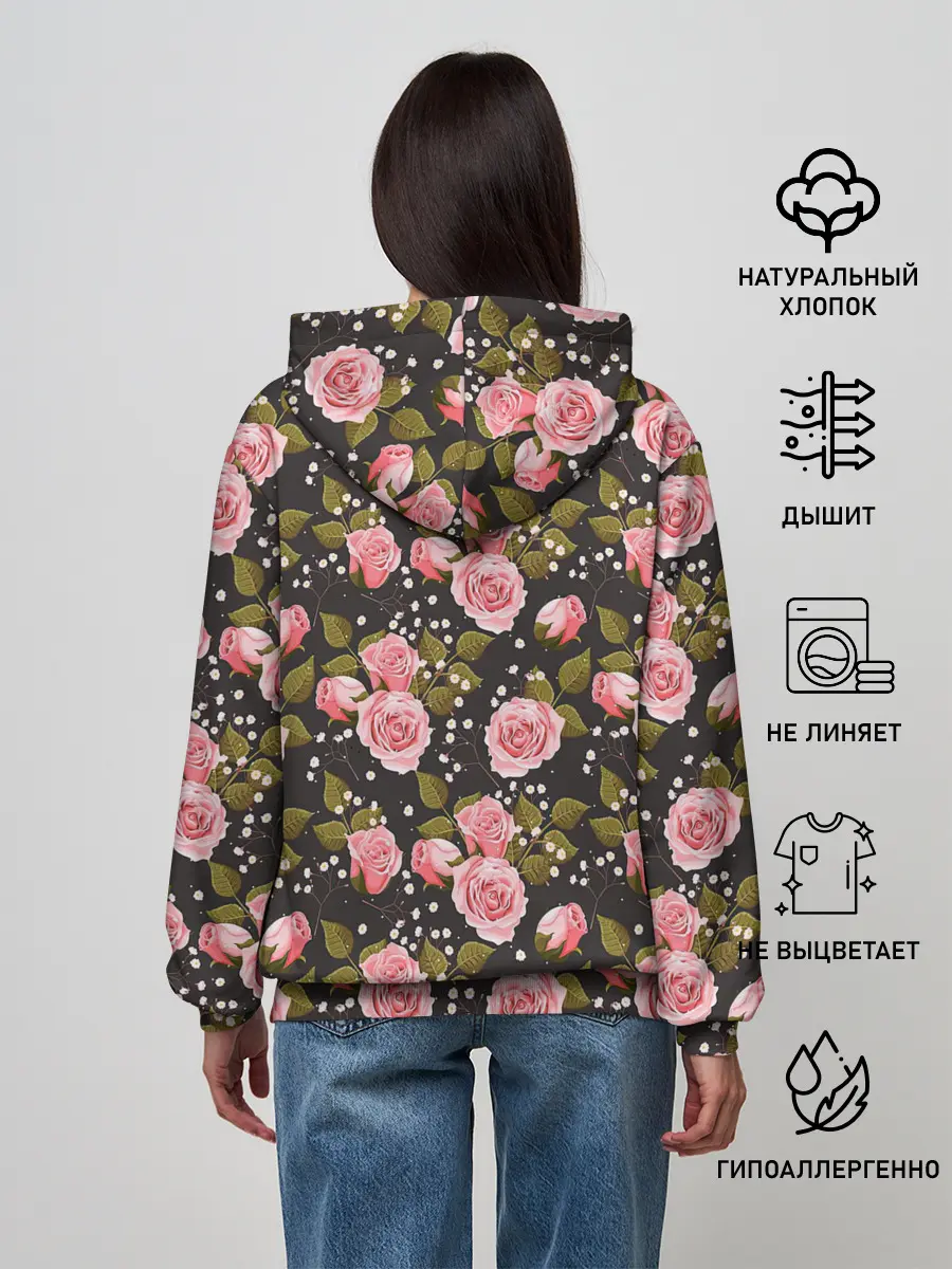 Женское худи / Яркие розовые розы