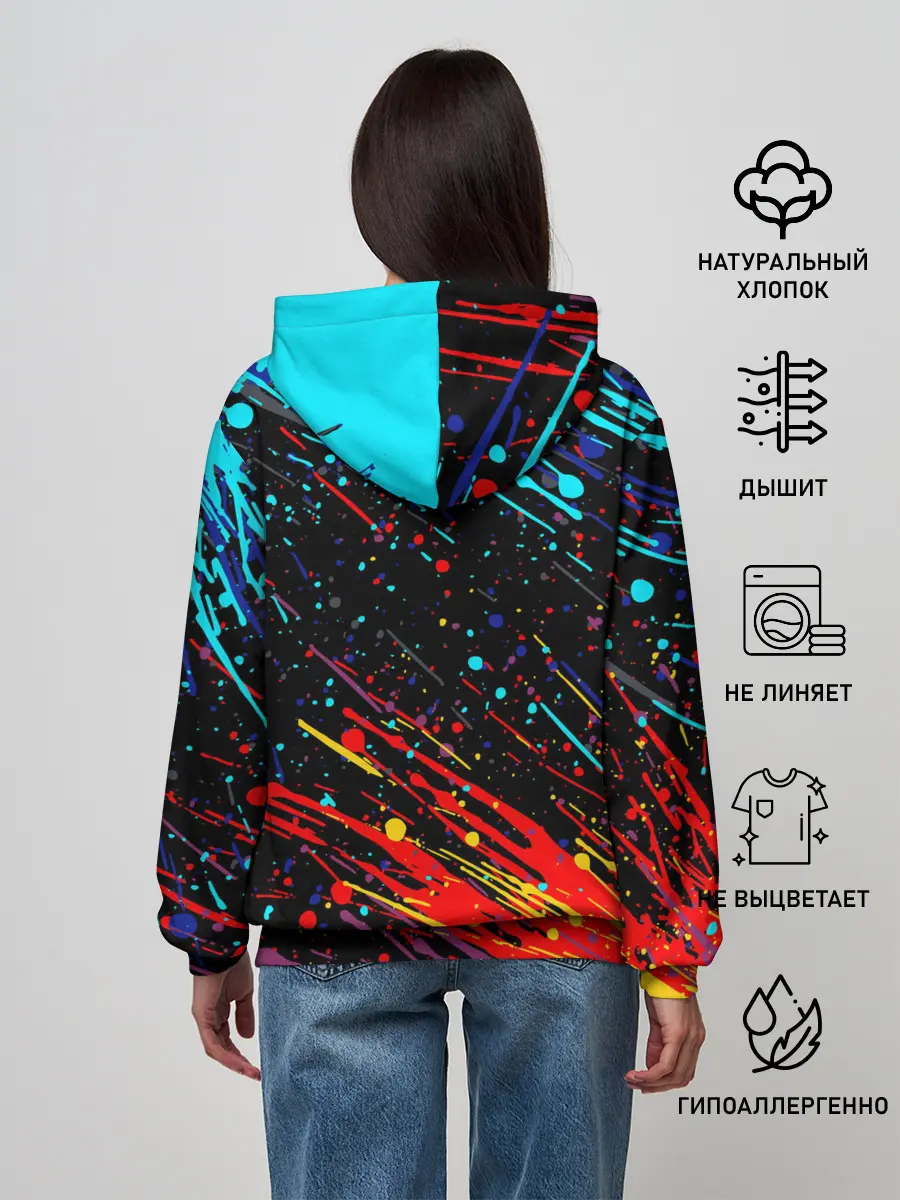 Женское худи / Cyberpunk 2077 Цветные брызги.