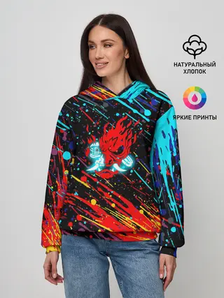 Женское худи / Cyberpunk 2077 Цветные брызги.