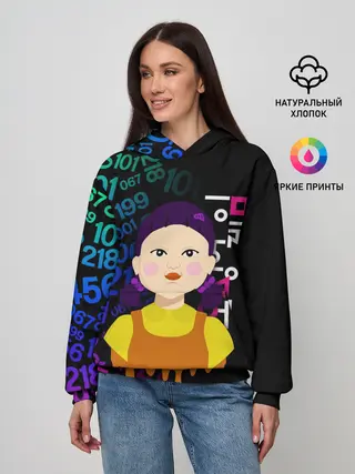 Женское худи / ИГРА В КАЛЬМАРА / SQUID GAME / КУКЛА / УЗОР