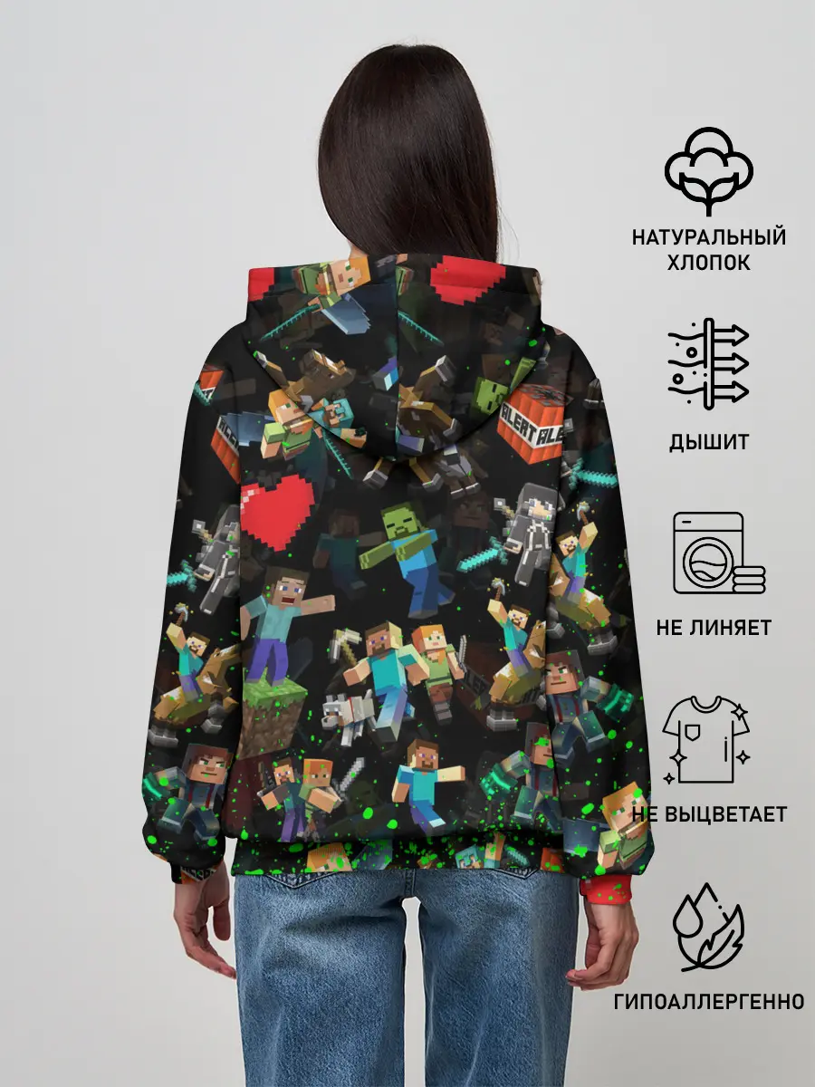 Женское худи / МАЙНКРАФТ ПАТТЕРН ГЕРОИ ИГРЫ