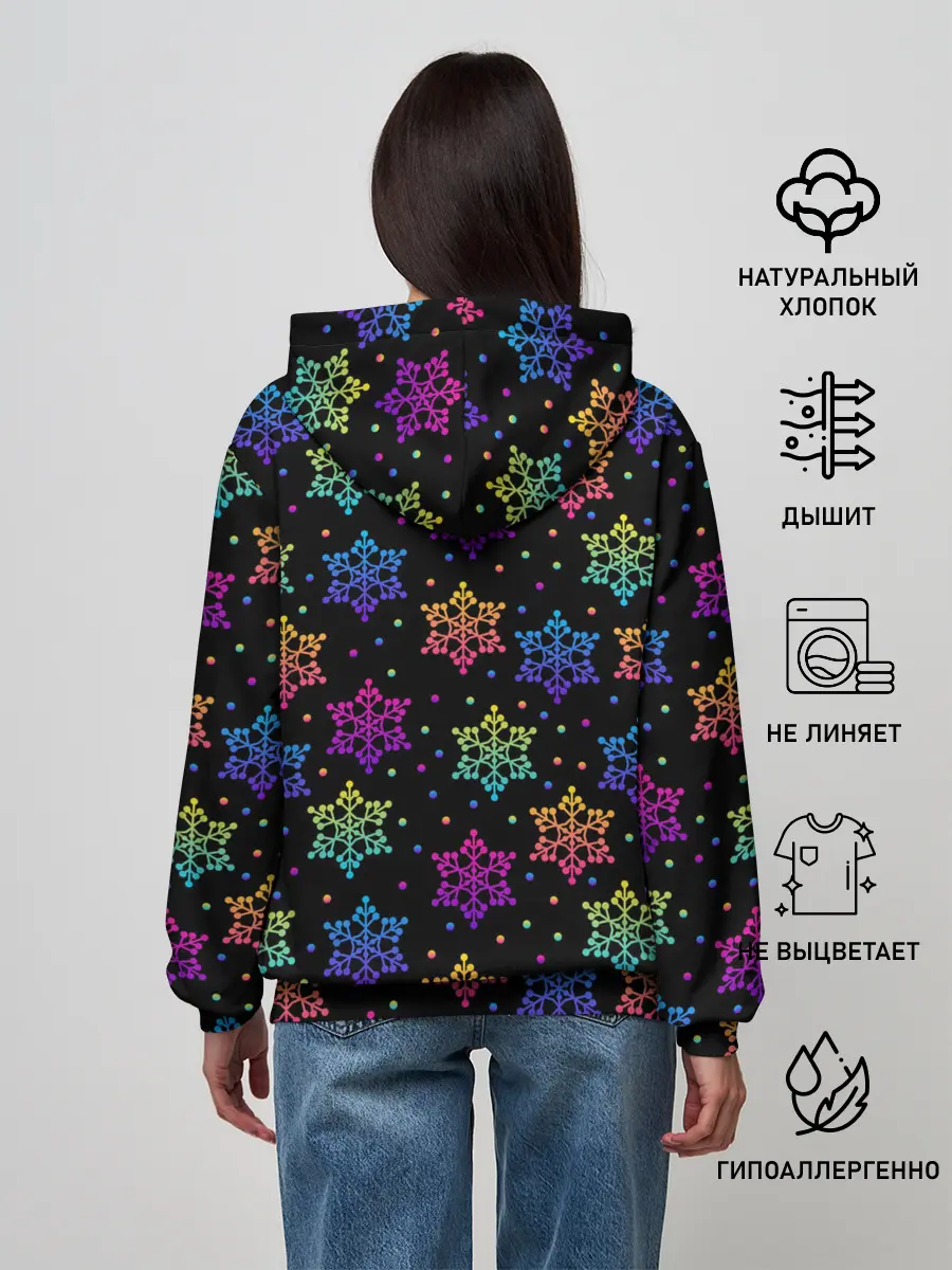 Женское худи / Неоновые снежинки / Neon snowflakes