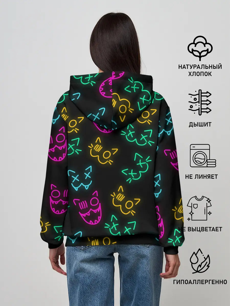Женское худи / НЕОНОВЫЕ КОТИКИ / NEON FACES CATS