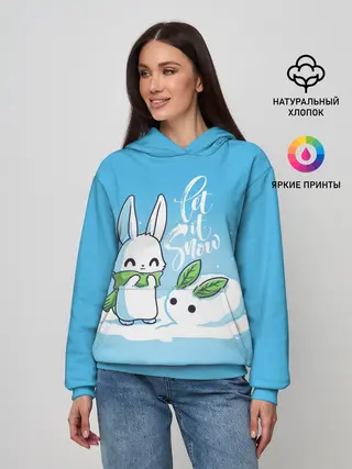 Женское худи / Let it snow. Зайчик и снежок