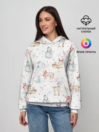 Женское худи / Паттерн с оленями и медведями