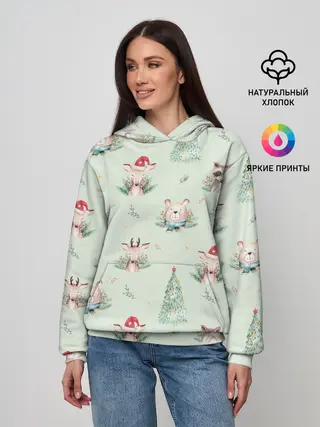 Женское худи / Олени, медведи и еноты