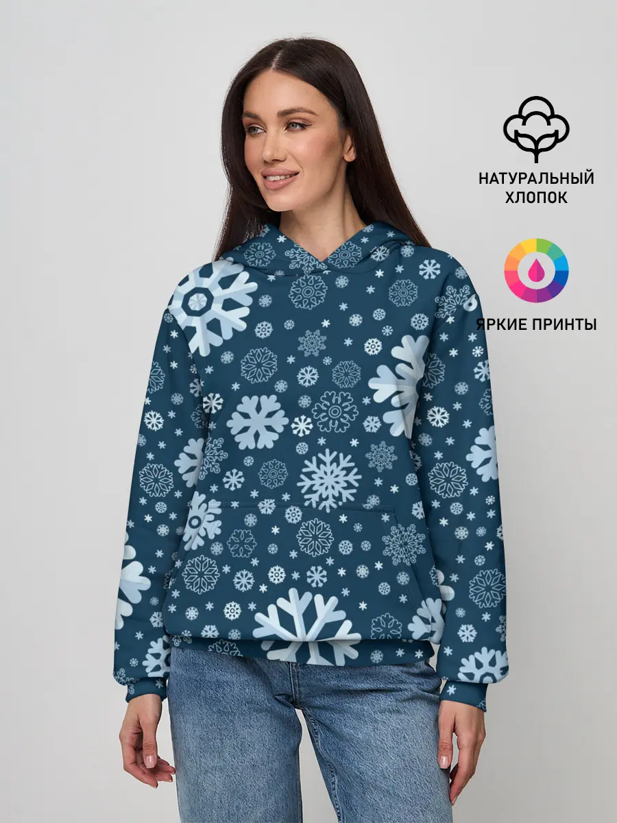 Женское худи / Новогодние снежинки, новый год