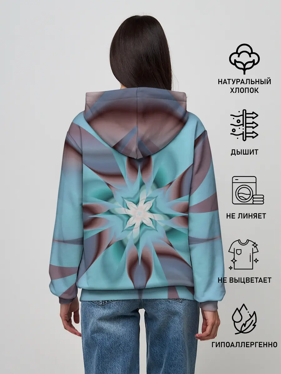 Женское худи / Абстрактный цветок. Голубой.