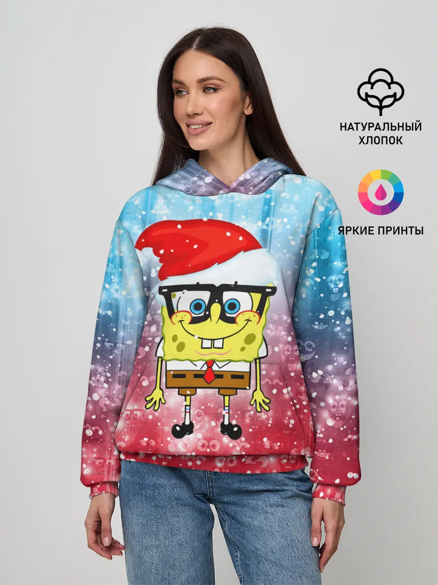 Женское худи / Новогодний Спанч Боб