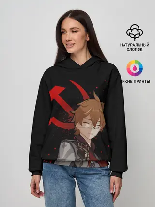 Женское худи / ТАРТАЛЬЯ | СНЕЖНАЯ | ЧЕРНЫЙ