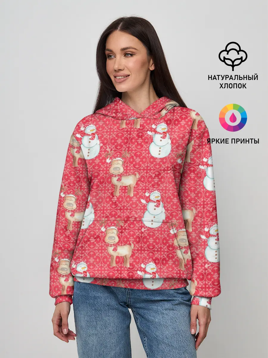 Женское худи / Снеговики и олени