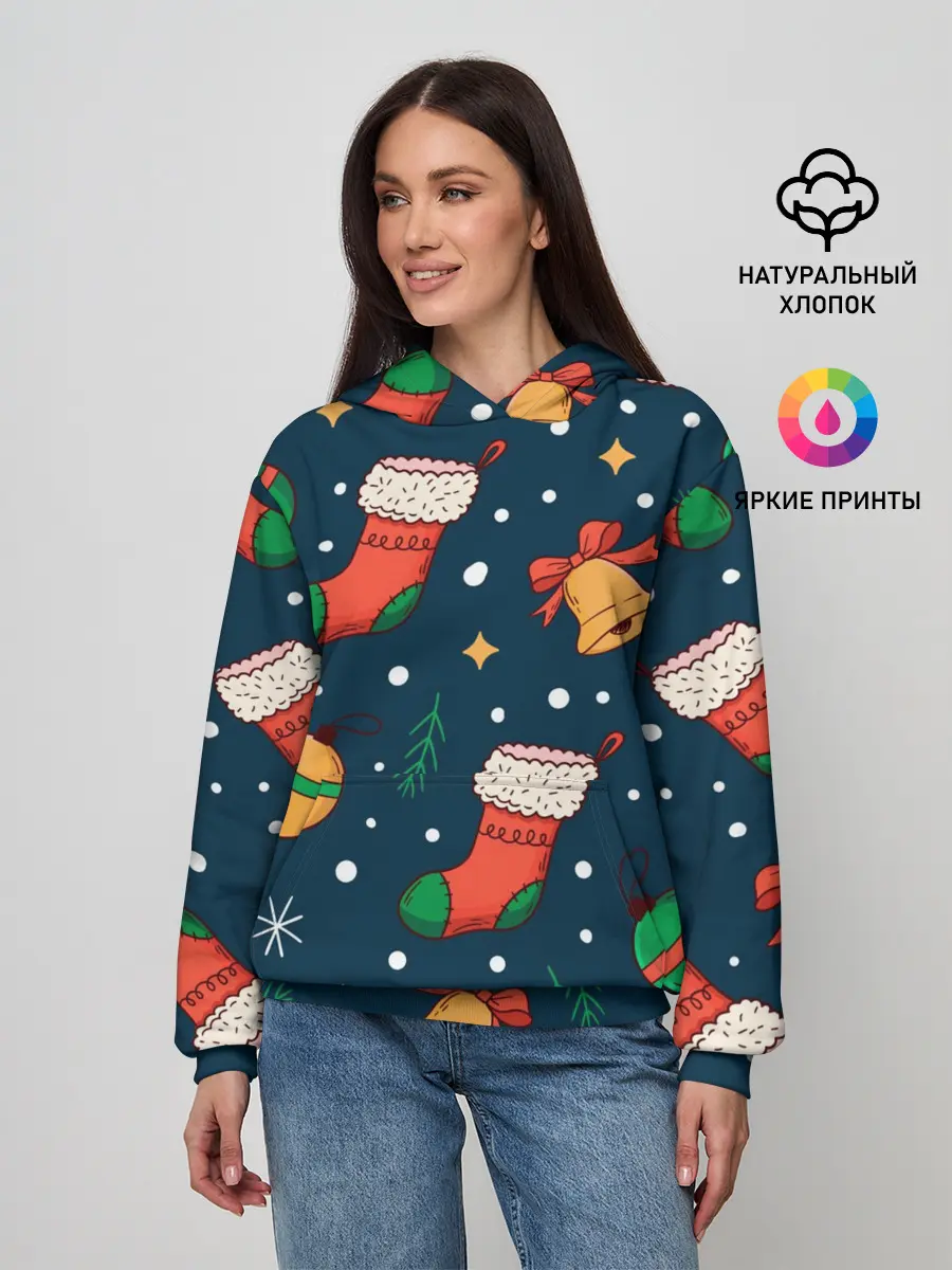 Женское худи / Новогодний, рождественский узор