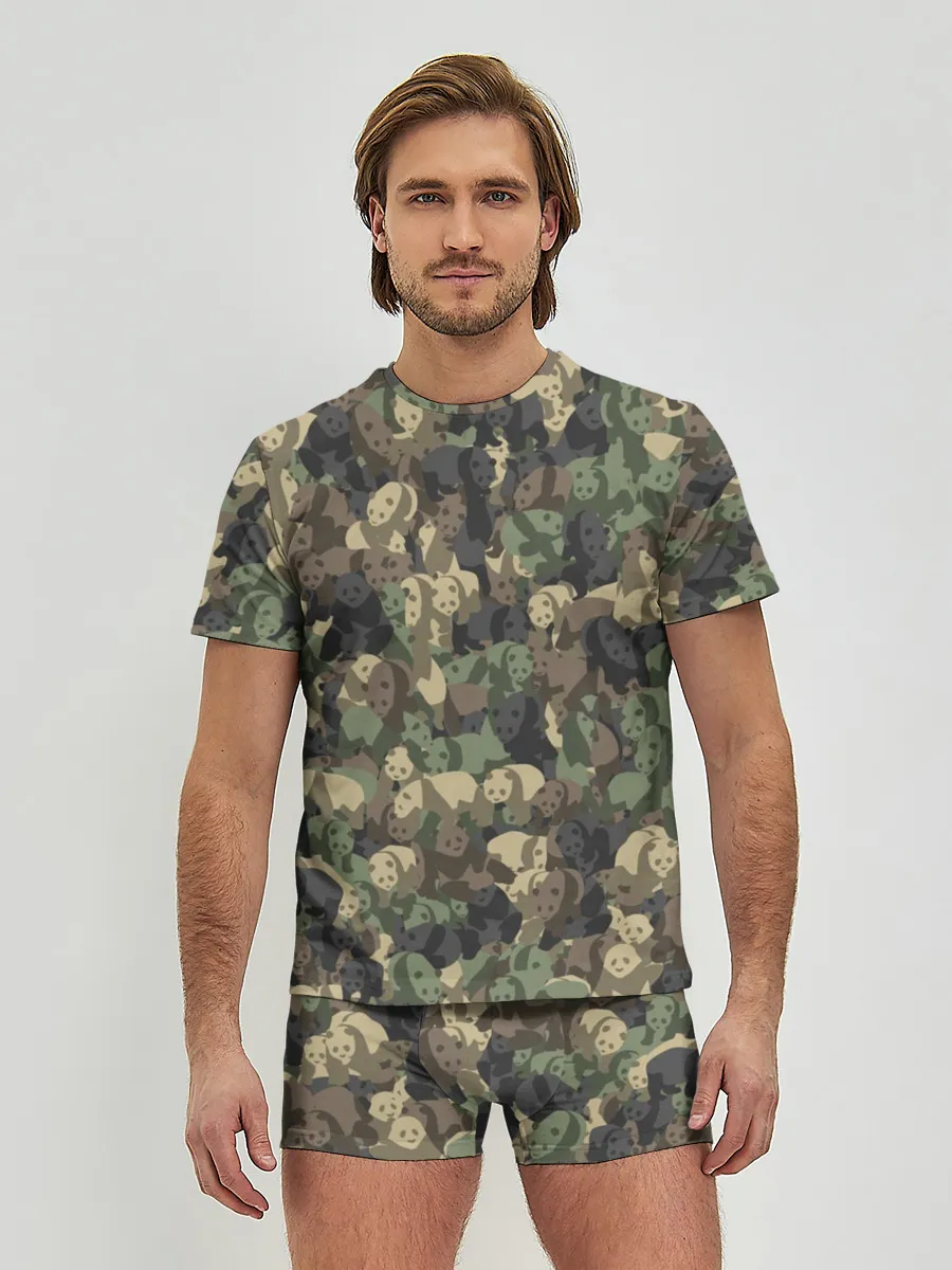 Мужские трусы с футболкой / Камуфляж с пандами