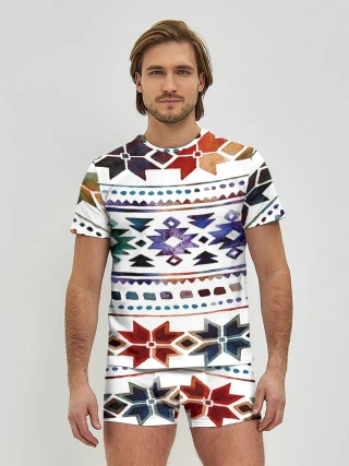 Мужские трусы с футболкой / Снежинки акварель