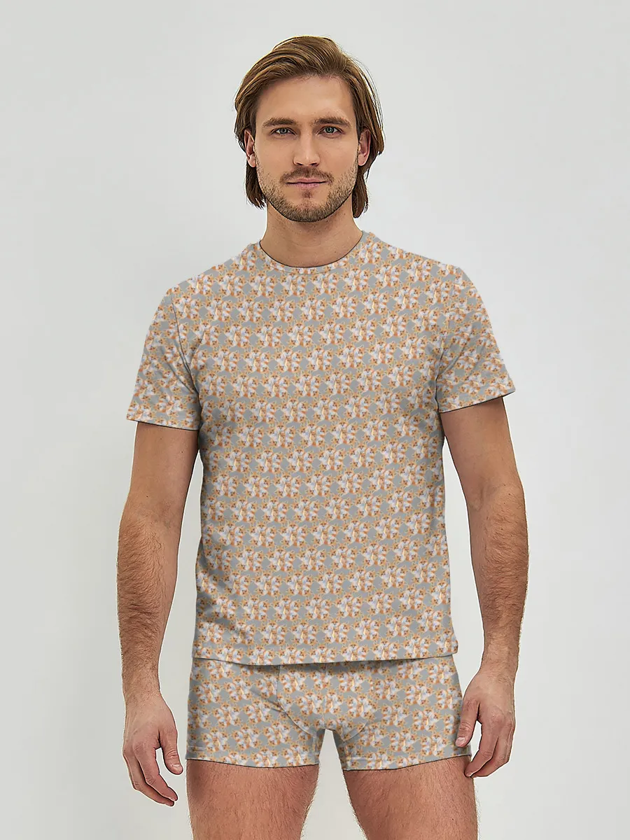 Мужские трусы с футболкой / Лисы узор