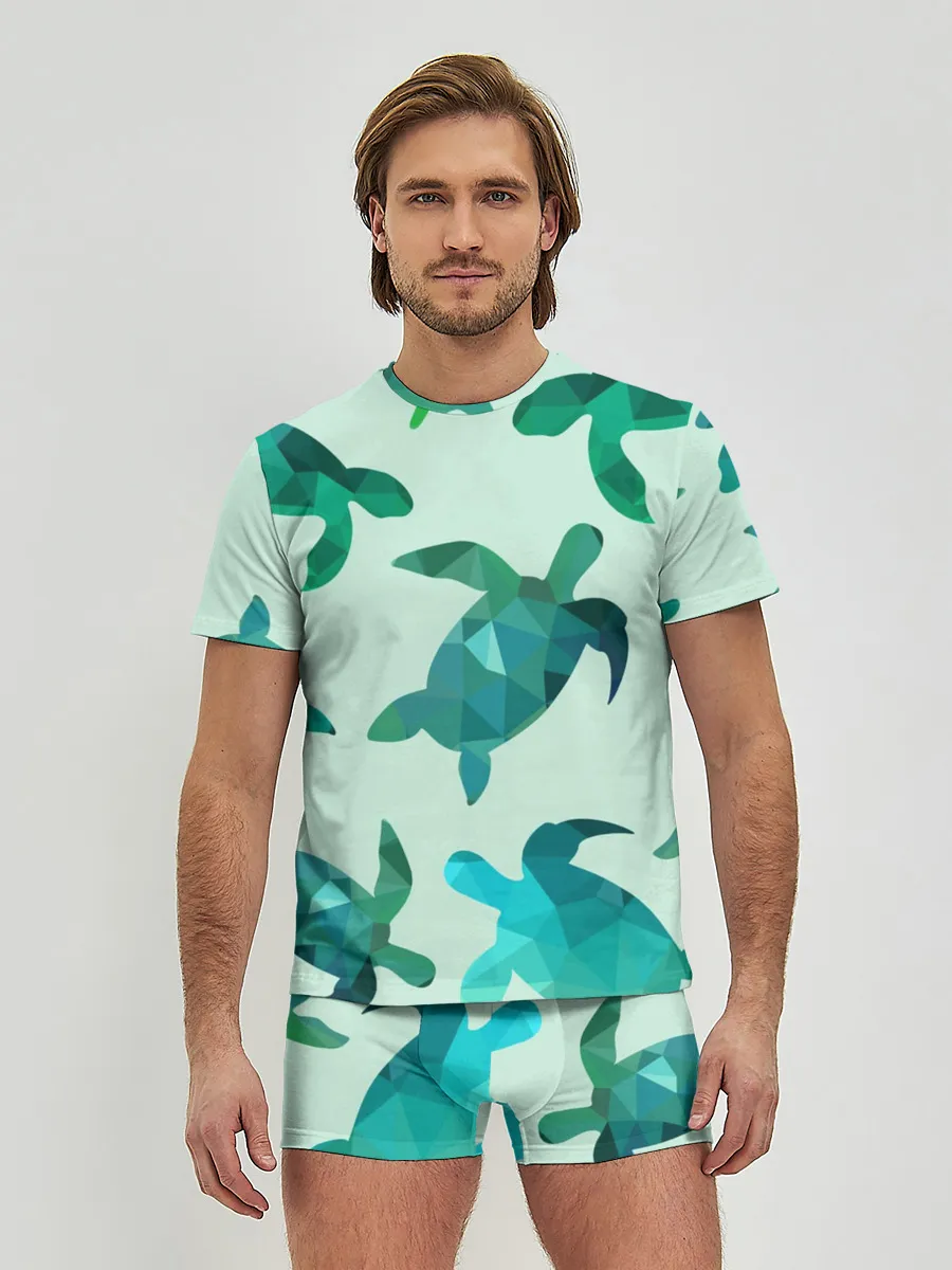 Мужские трусы с футболкой / Абстракция Черепахи Полигон