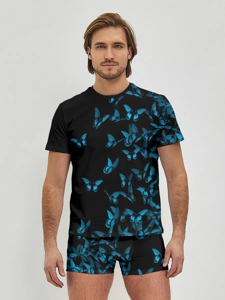 Мужские трусы с футболкой / Синие бабочки