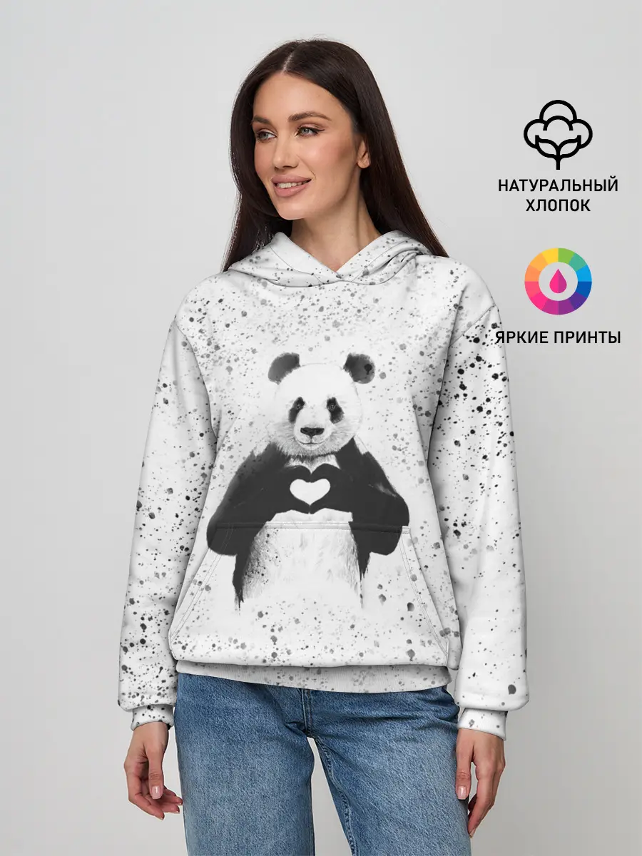 Женское худи / Панда Любовь Сердце Брызги
