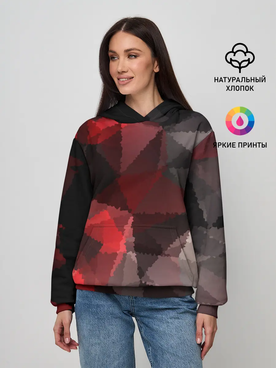 Женское худи / Серо-красная абстракция