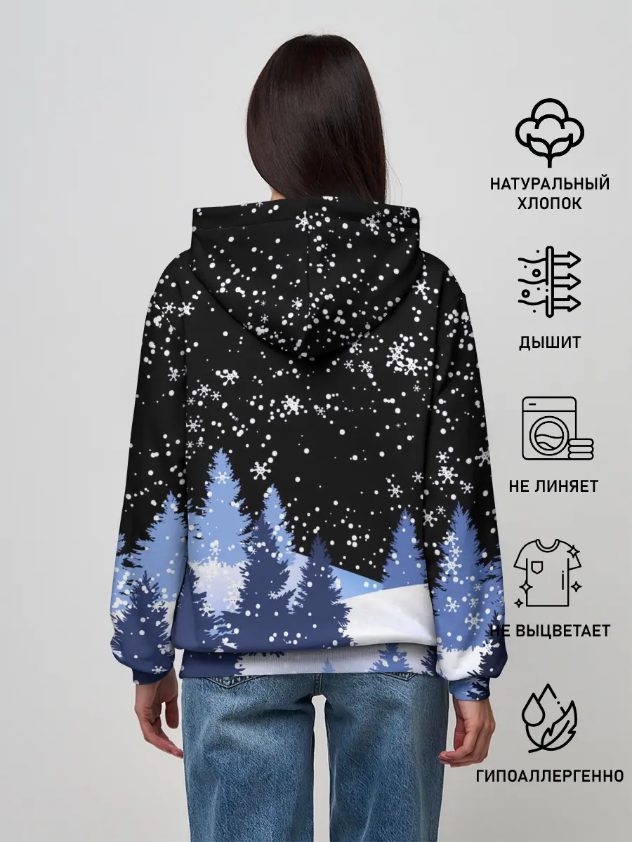 Женское худи / Снежная ночь в зимнем лесу