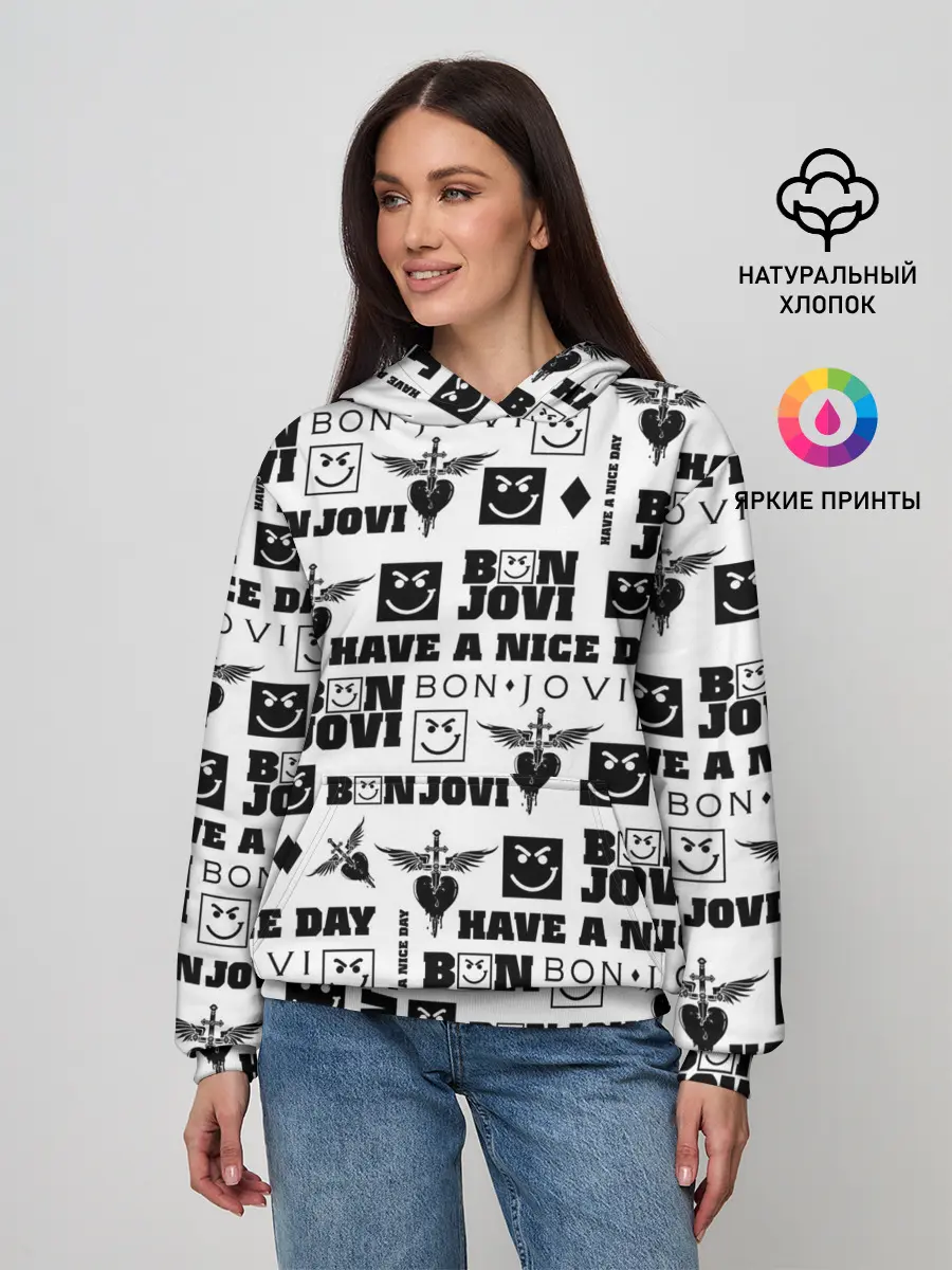 Женское худи / BON JOVI ЛОГОБОМБИНГ | БОН ДЖОВИ ПАТТЕРН
