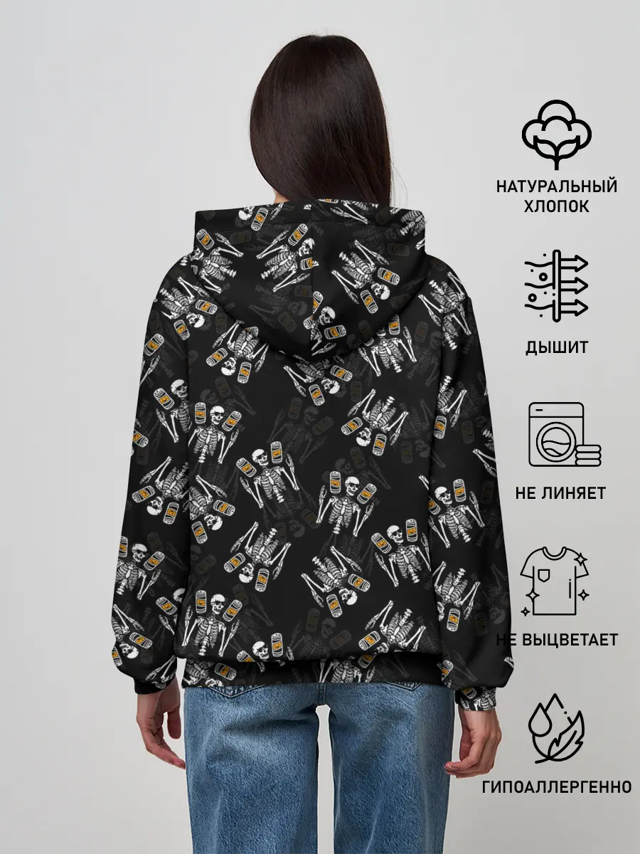 Женское худи / ПАТТЕРН СКЕЛЕТ / HALLOWEEN PARTY