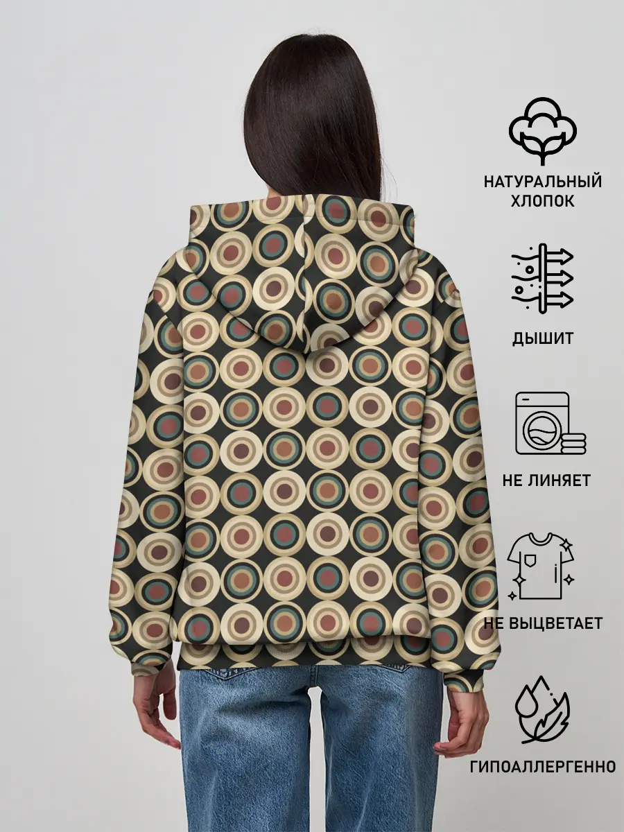 Женское худи / Абстракция из бежевых и зеленых кругов