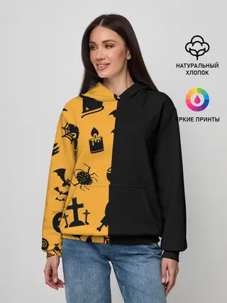Женское худи / ЧЕРНО-ОРАНЖЕВЫЙ ХЭЛЛОУИН