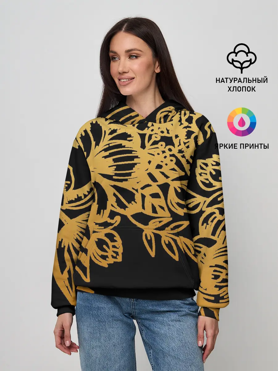 Женское худи / Золотые цветы на белом
