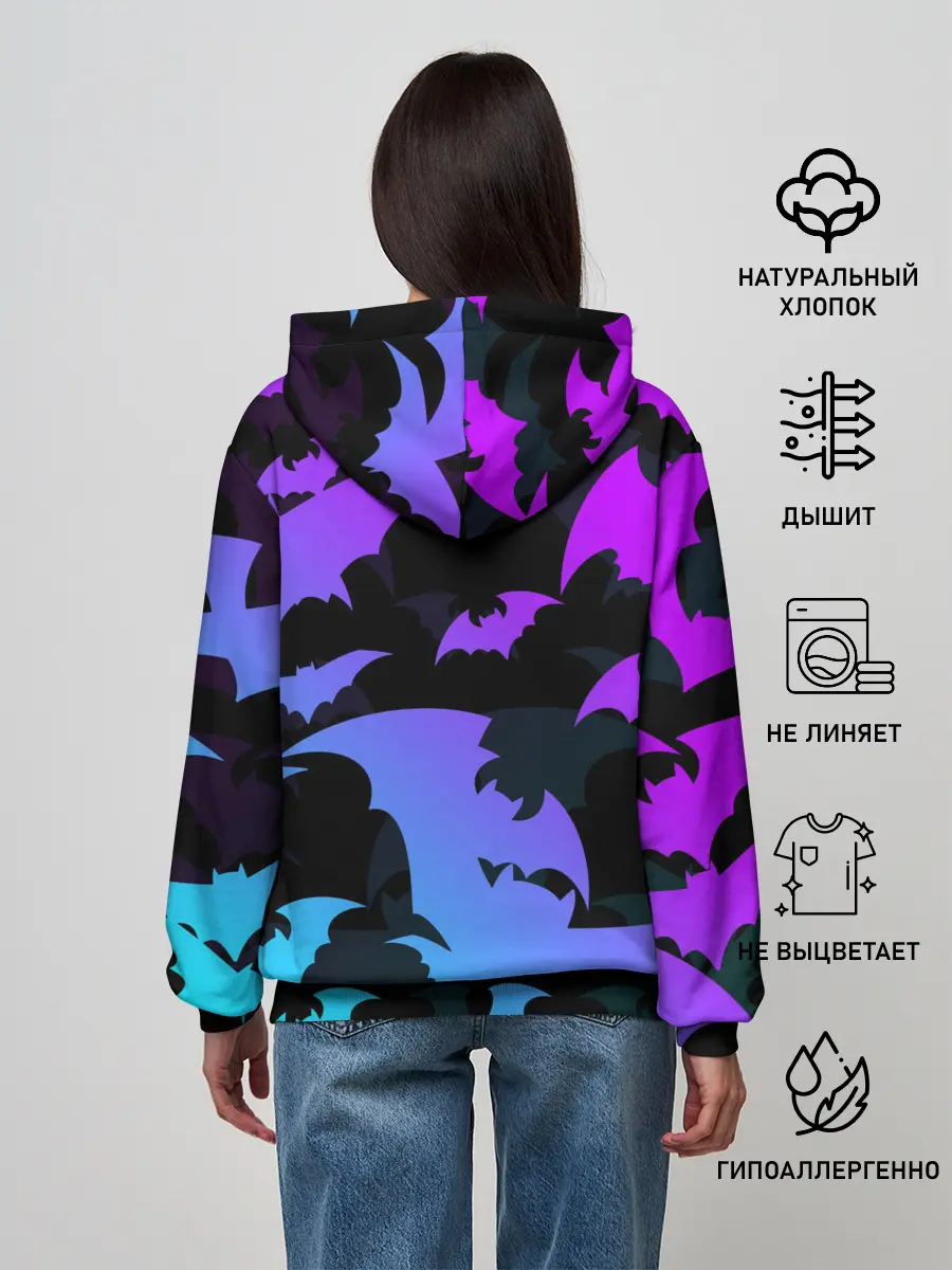 Женское худи / ЛЕТУЧИЕ МЫШИ ХЕЛЛОУИН НЕОН / HALLOWEEN NEON