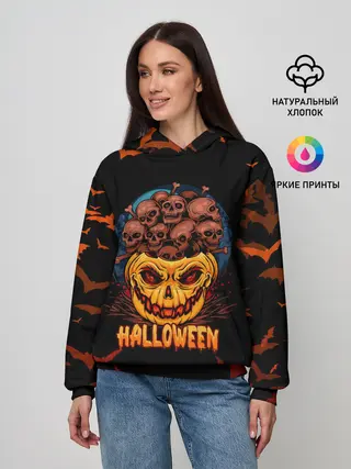 Женское худи / ТЫКВА С ЧЕРЕПАМИ