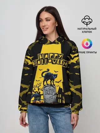 Женское худи / КОТ НА КЛАДБИЩЕ | ХЕЛЛОУИН