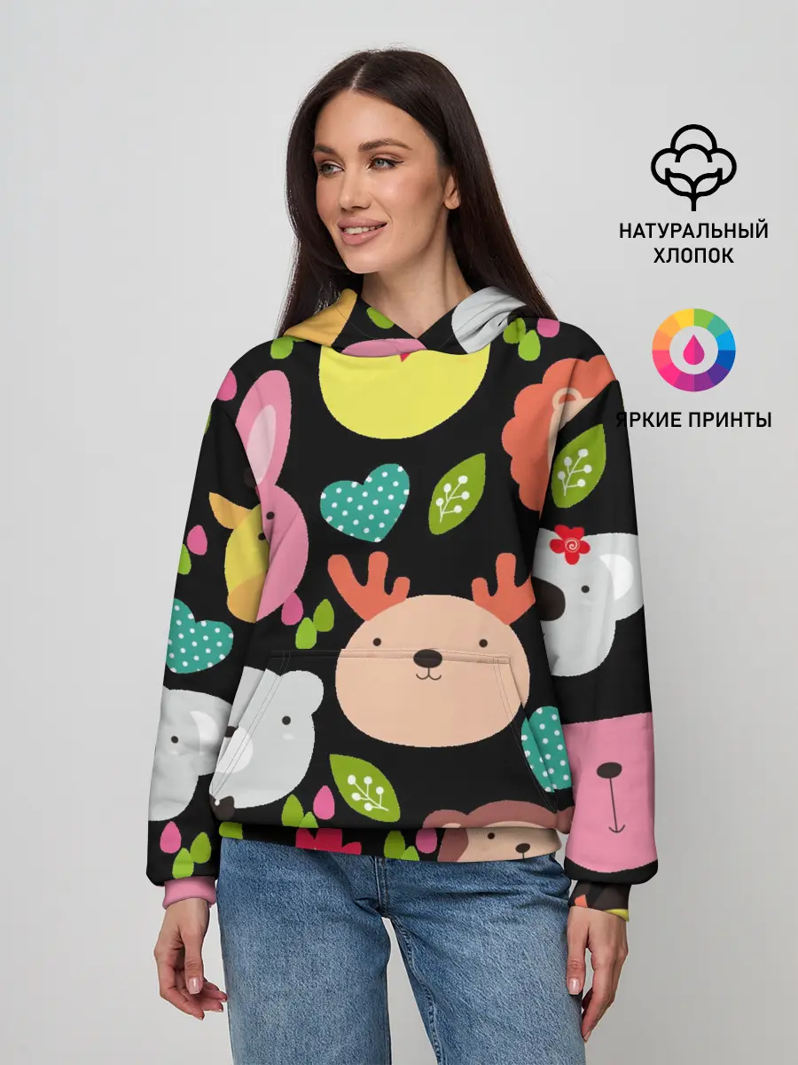 Женское худи / Головы милых животных